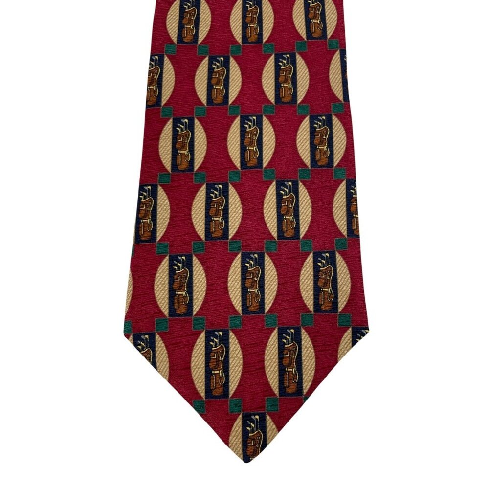 Nicklaus Red & Green Golf Bag Theme 100% Silk Mens Tie Necktie
